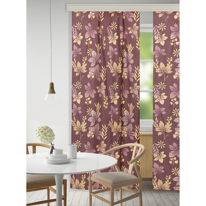 Набор штор "Экономь и Я" 145х250 см - 2 шт., Цветы на коричневом, полиэфир