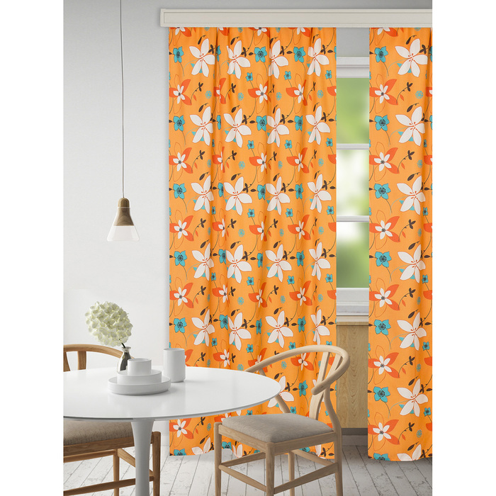 Набор штор "Экономь и Я" 145х250 см - 2 шт., Цветы на оранжевом, полиэфир