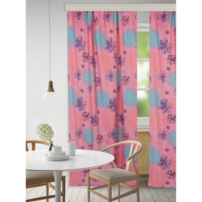 Набор штор "Экономь и Я" 145х250 см - 2 шт., Цветы на красном, полиэфир