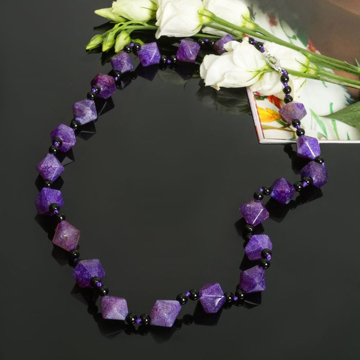 Бусы геометрия "Агат фиолетовый" ромб, 45см