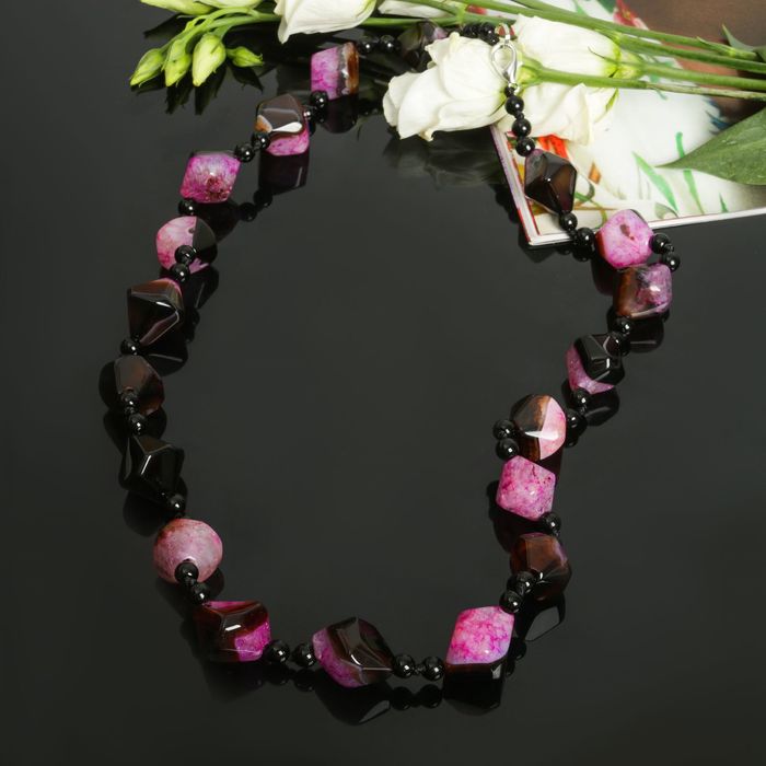 Бусы геометрия "Агат розовый" многогранник, 45см