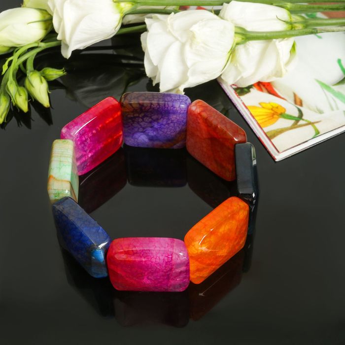 Браслет пластина гранёная, крупная "Агат под турмалин"