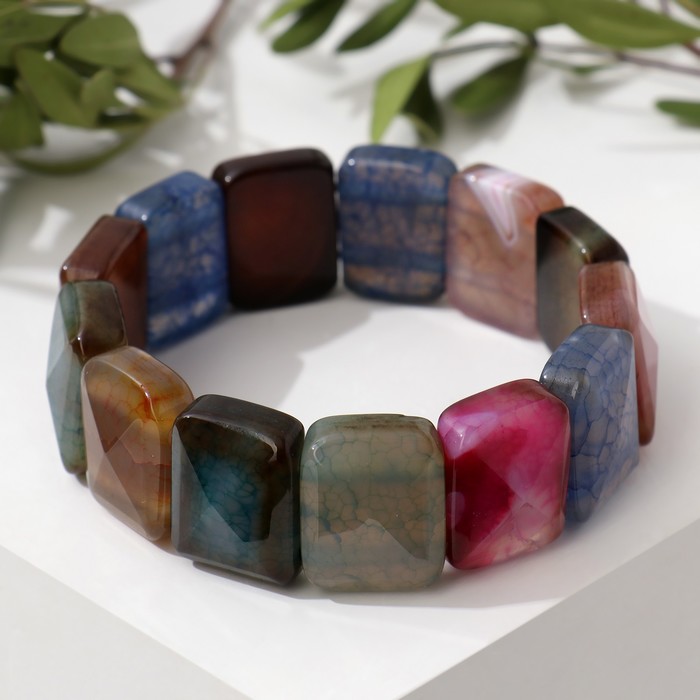 Браслет пластина гранёная, малая "Агат под турмалин"