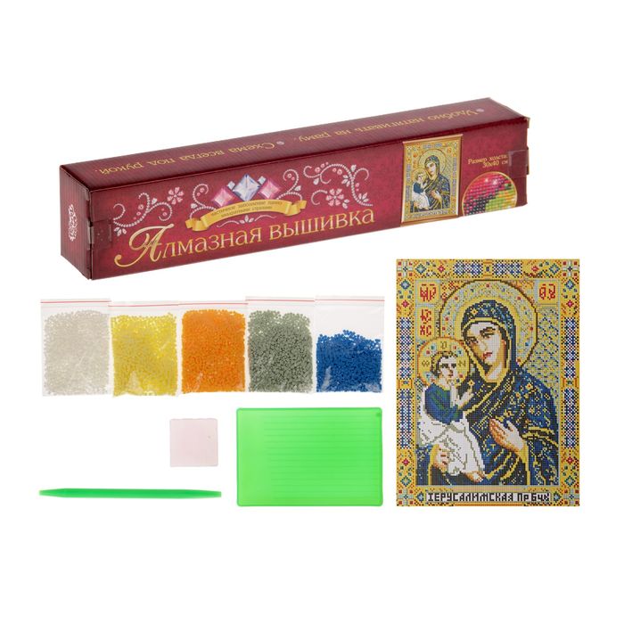 Алмазная вышивка 30*40 "Божья Матерь Иерусалимская" холст, емкость, стержень с кл. подуш