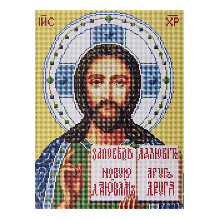 Алмазная вышивка 30*40 "Спас Вседержитель" холст, емкость, стержень с клеевой подушечкой