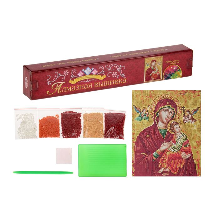 Алмазная вышивка 40*50 "Страстная икона Божией Матери" холст, емкость, стержень с кл. подуш.