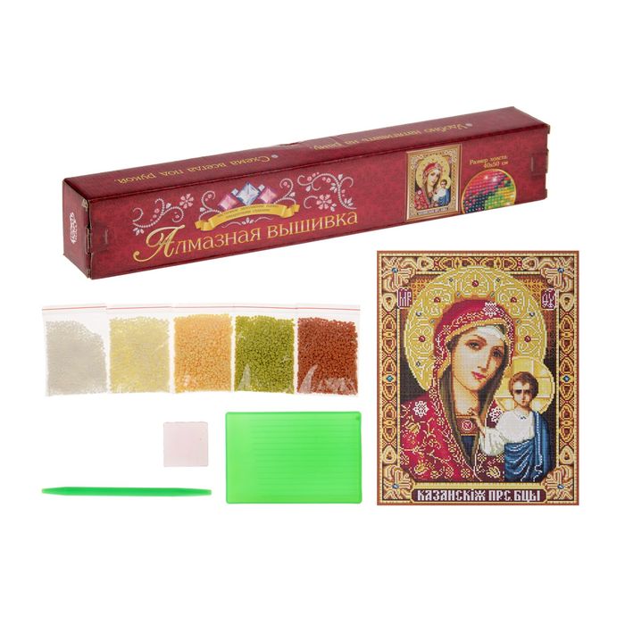 Алмазная вышивка 40*50 "Казанская Пресвятая Богородица" холст, емкость, стержень с клеев под