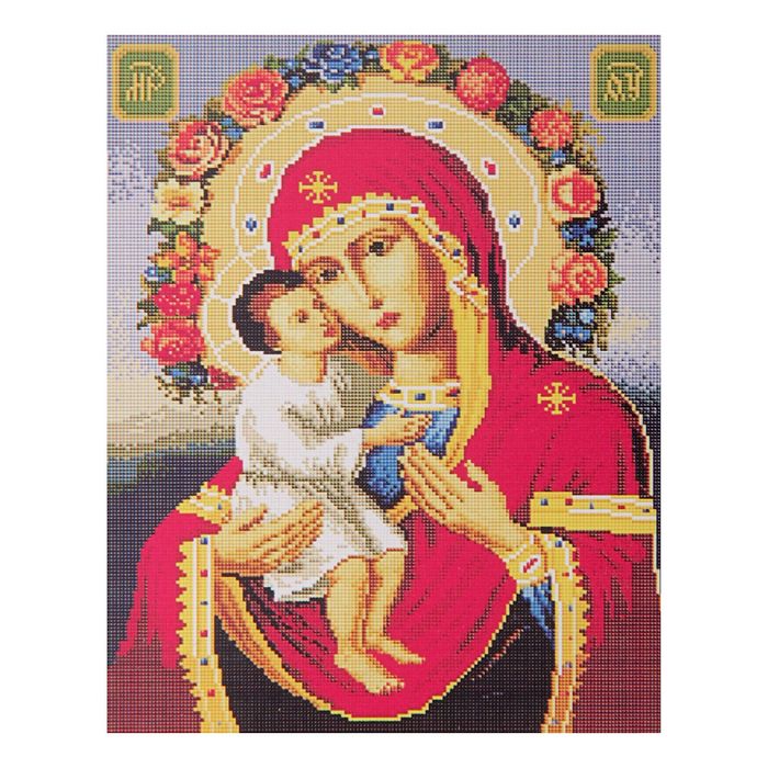 Алмазная вышивка 40*50 "Жировицкая Божья Матерь" холст, емкость, стержень с клеевой подушеч