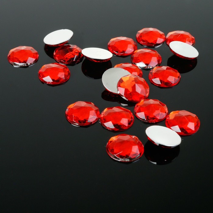 Стразы плоские клеевые круг, 12 мм, (набор 20шт), цвет красный