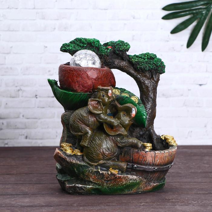 Фонтан "Слоны с монетками на листе" 19х26 см (с подсветкой) мод.F055