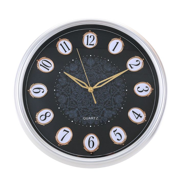 Часы настенные «Цифры в овалах», циф-т чёрный, серебристые, d=37 см