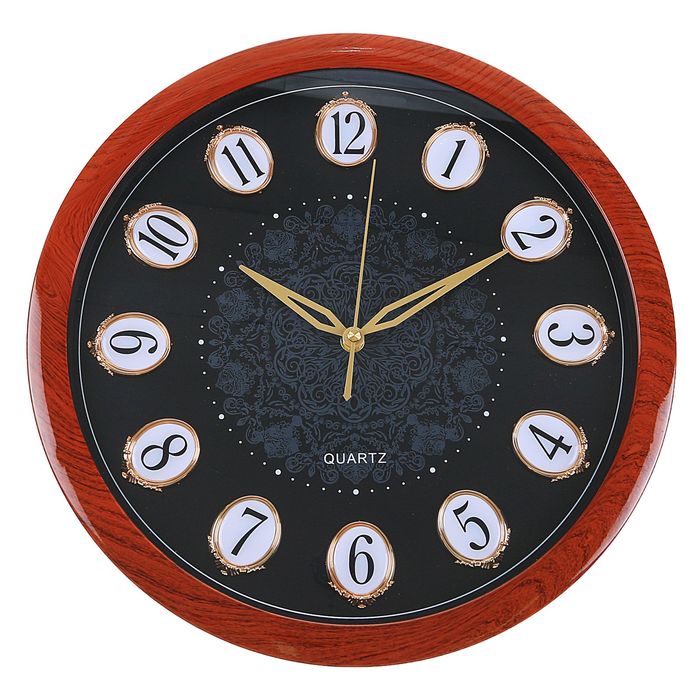 Часы настенные «Цифры в овалах», чёрный циф-т, обод под дерево, коричневые, d=37 см