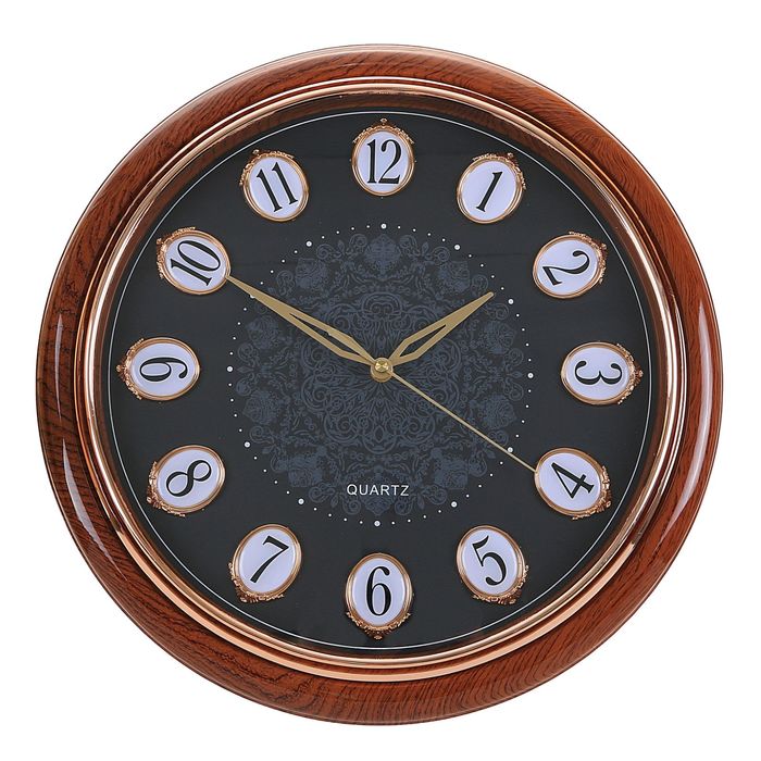 Часы настенные «Цифры в овалах», чёрный циф-т, обод под дерево, коричневые, d=41 см