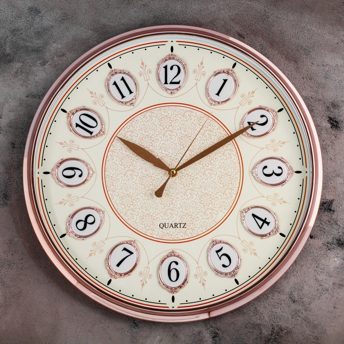 Часы настенные «Цифры в овалах», белый циф-т, золотые, d=41 см