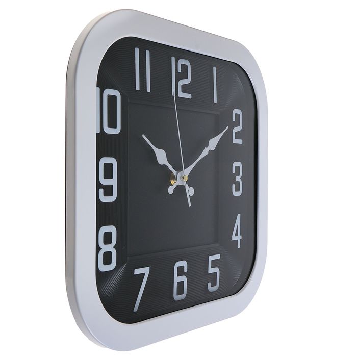 Часы настенные «Элегант», квадратные, закруглённые углы, циф-т чёрный, белые, d=29 см