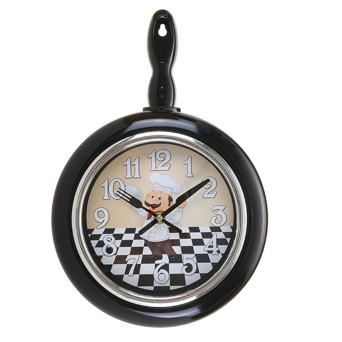 Часы настенные сковорода "Весёлый повар", чёрные, 24*36см