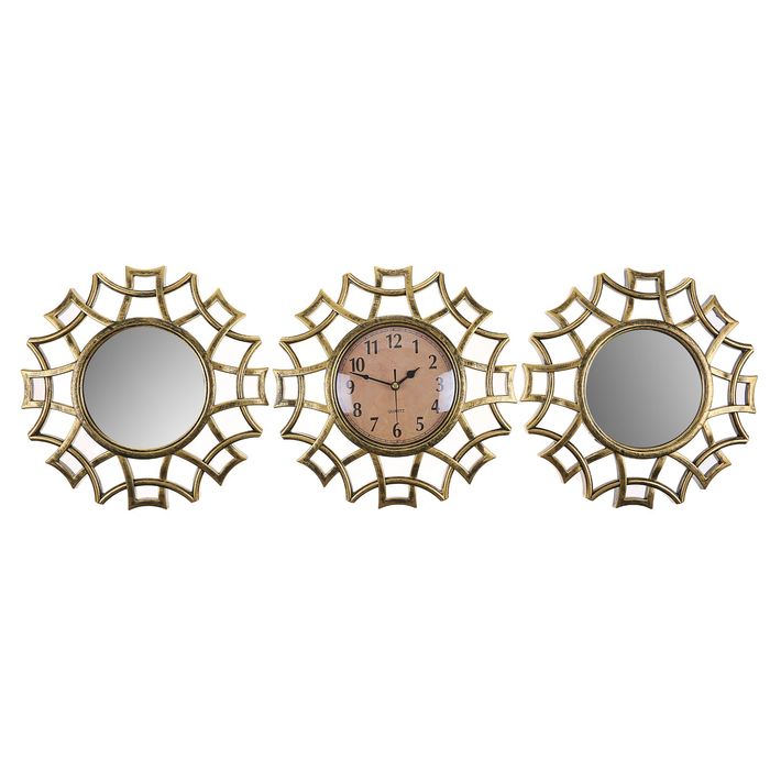 Часы 3в1 с зеркалом «Лепнина», рама-ветви, бронзовые, 80х25 см