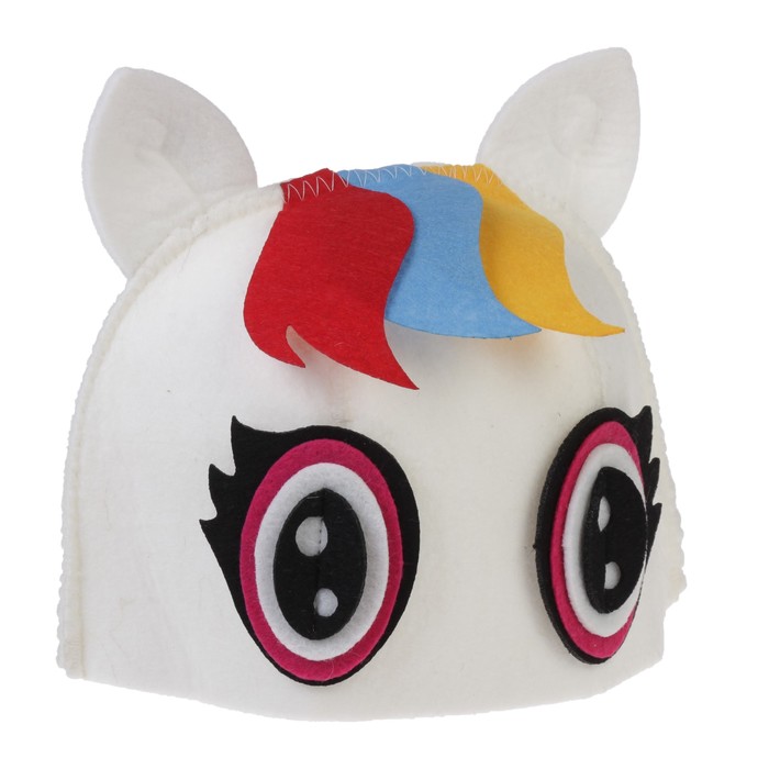 Банная шапка «Радужная пони», фетр белый