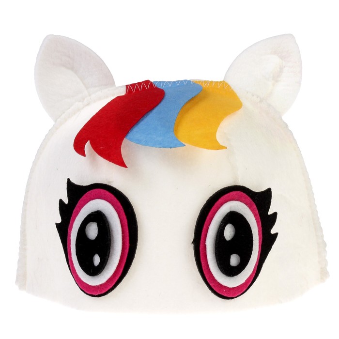 Банная шапка «Радужная пони», фетр белый