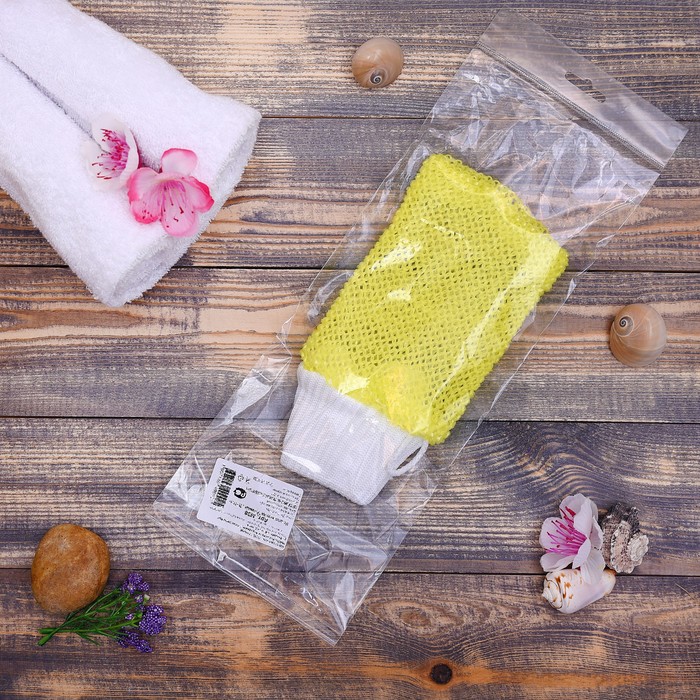 Мочалка банная "Рукавица" вязаная, 26х11см