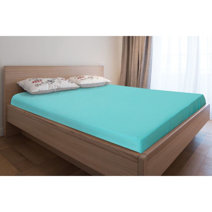 Простыня трикотажная на резинке, 120х200х20, цвет бирюзовый, 125 гр/м2