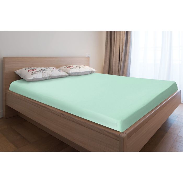 Простыня трикотажная на резинке, 180х200х20, цвет ментол, 125 гр/м2