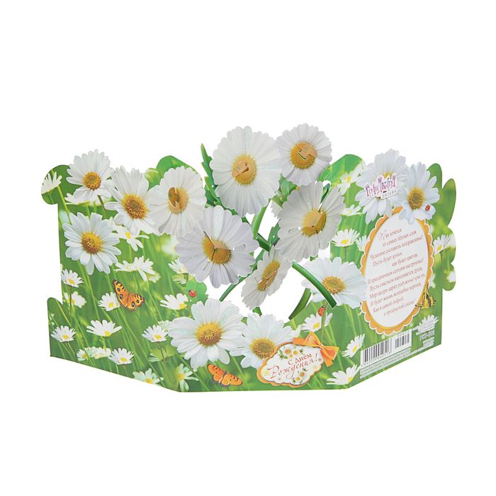 Открытка "С Днем Рождения" ромашки, объемная, А5, блестки