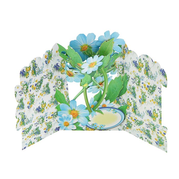 Открытка "С Днем Рождения" голубые цветы, объемная, А5, блестки