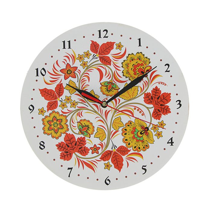 Часы "Хохлома" белый фон, Ø 25см