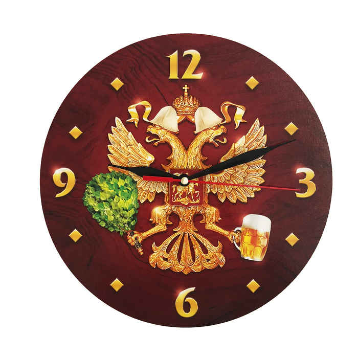 Часы для бани "Двуглавый орел" пиво и веник, Ø 25см