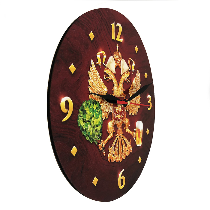 Часы для бани "Двуглавый орел" пиво и веник, Ø 25см