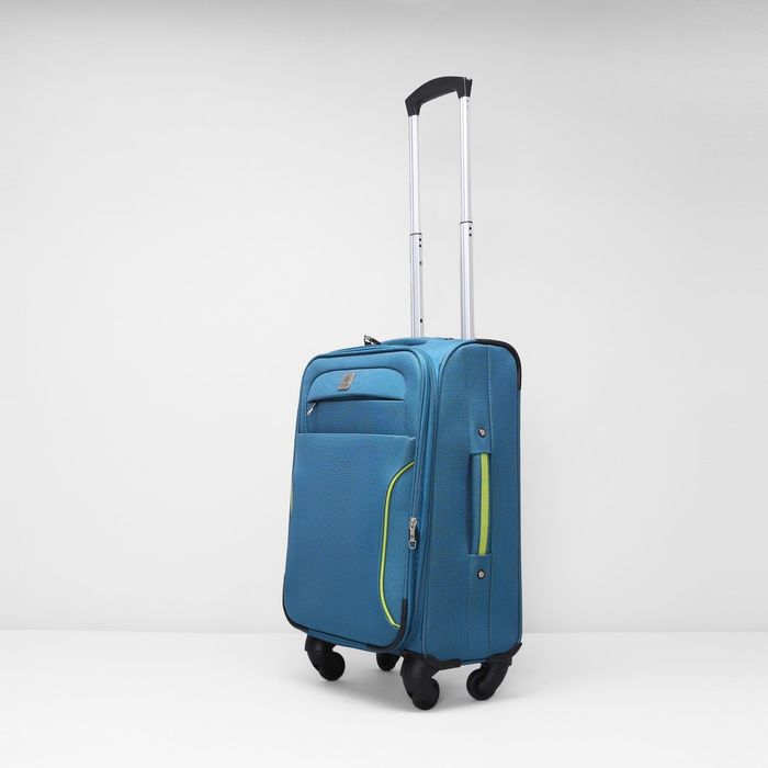 Чемодан малый 20", отдел на молнии, с расширением, 2 наружных кармана, 4 колеса, цвет бирюзовый