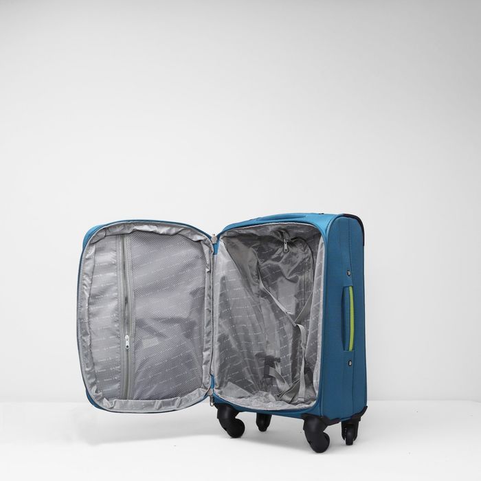Чемодан малый 20", отдел на молнии, с расширением, 2 наружных кармана, 4 колеса, цвет бирюзовый