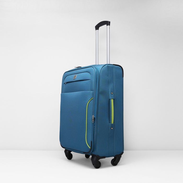 Чемодан средний 24", отдел на молнии, с расширением, 2 наружных кармана, 4 колеса, цвет бирюзовый