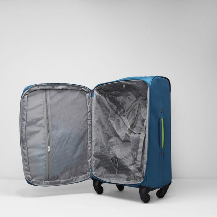 Чемодан средний 24", отдел на молнии, с расширением, 2 наружных кармана, 4 колеса, цвет бирюзовый