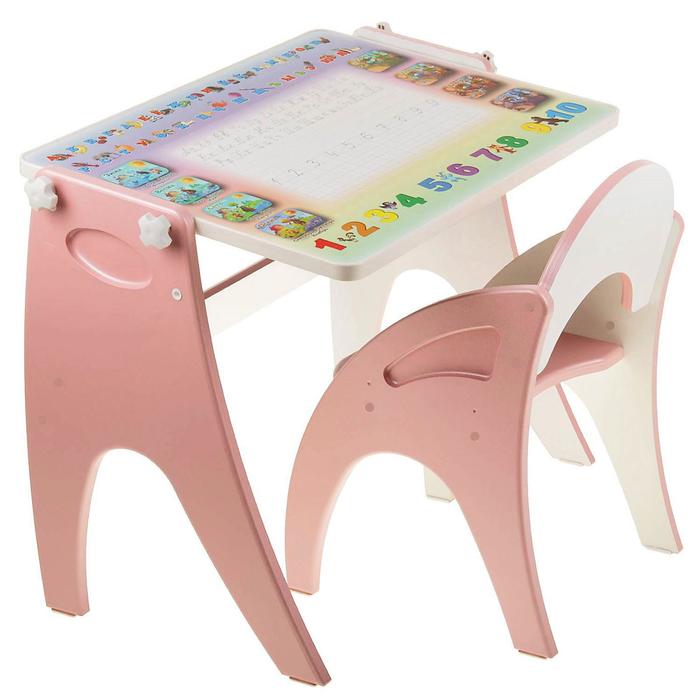 Набор мебели «Буквы- цифры» парта-мольберт, стульчик, цвет розовый