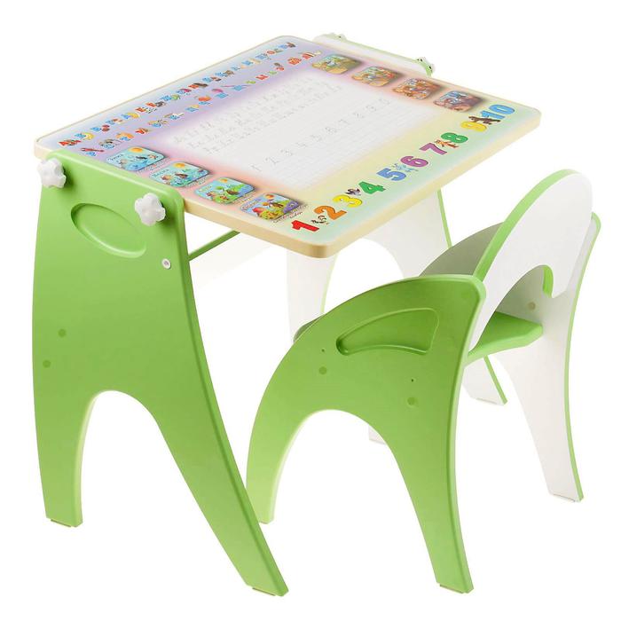 Набор мебели «Буквы-цифры» парта-мольберт, стульчик, цвет салатовый
