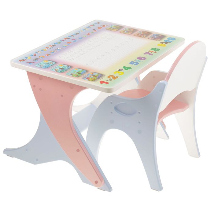 Набор мебели "Буквы-цифры": стол-парта, стул. Цвет розовый-голубой