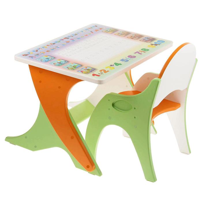 фото Набор детской мебели «буквы-цифры»: парта, стул, цвет эвкалипт-оранжевый интехпроект