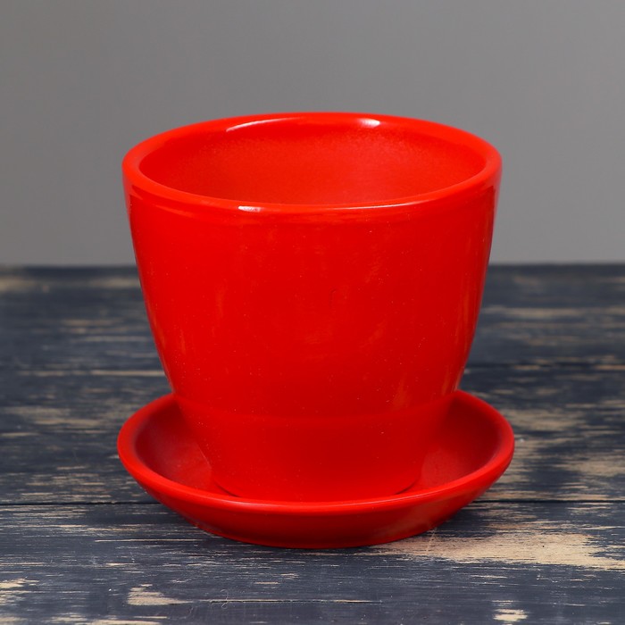 Горшок цветочный с подставками красное 0,4л