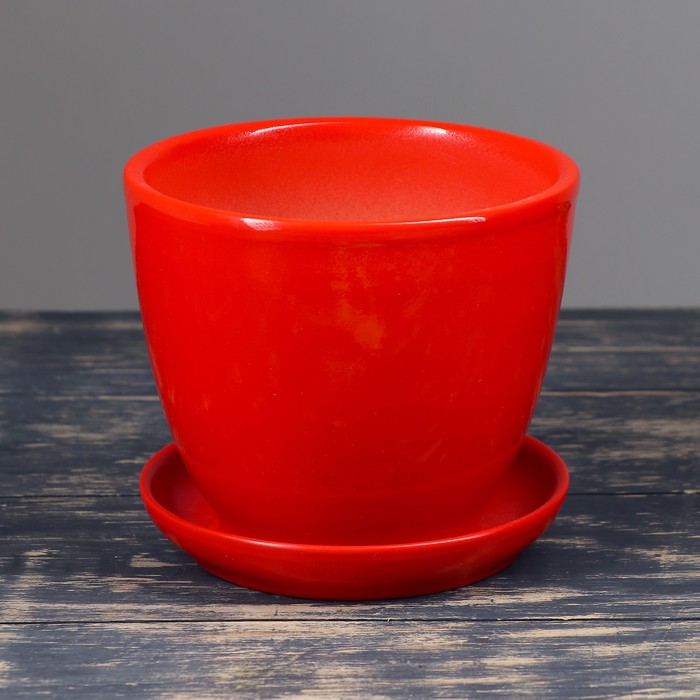 Горшок цветочный с подставками красное 1л