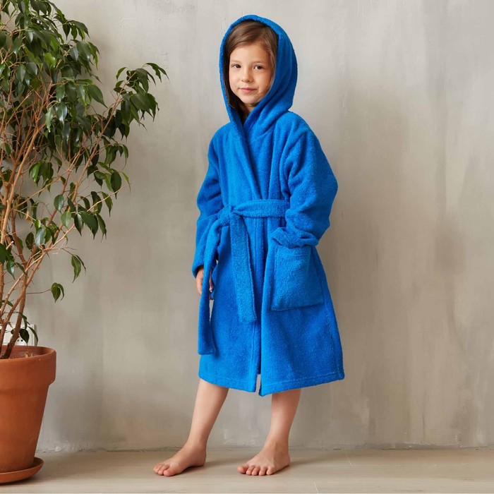 Халат махровый детский, размер 30, цвет синий, 340 г/м2 хл.100% с AIRO
