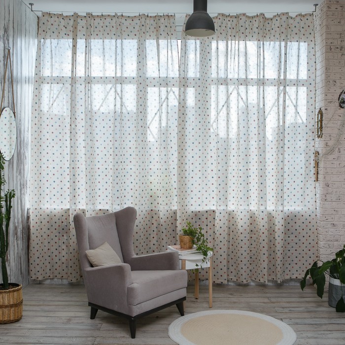 Штора портьерная "Этель" 145х260, Горох, полулён, 15% лён, 85% п/э