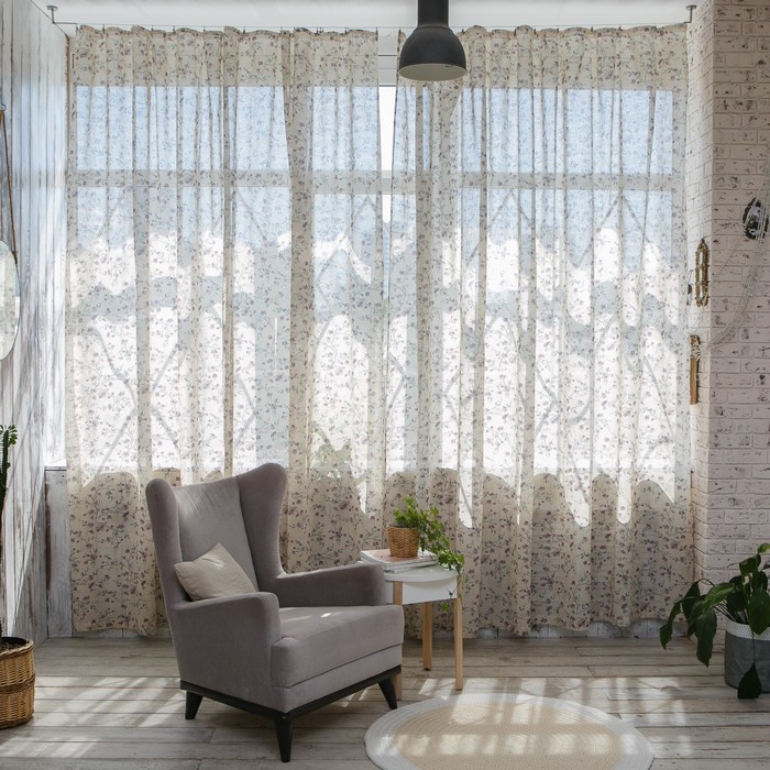 Штора портьерная "Этель" 290х260, Яблони в цвету, полулён, 15% лён, 85% п/э