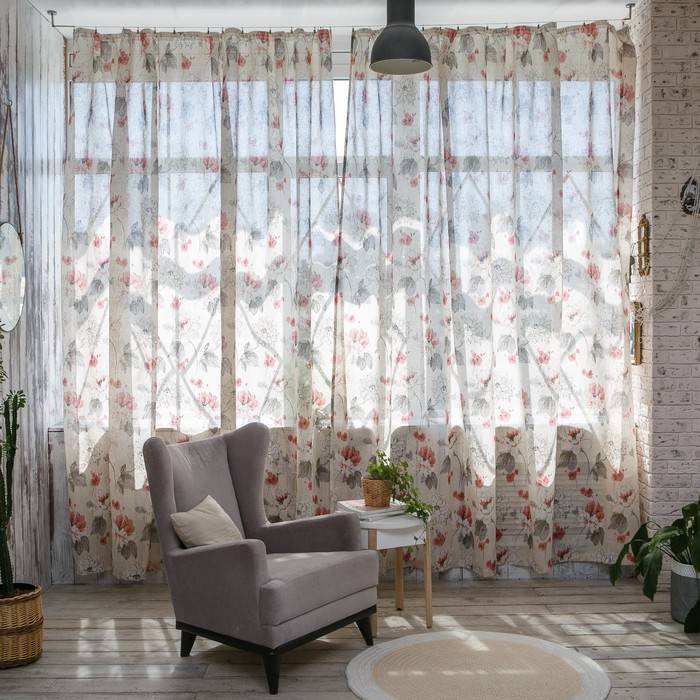 Штора портьерная "Этель" 145х280, Японское соцветие, полулён, 15% лён, 85% п/э