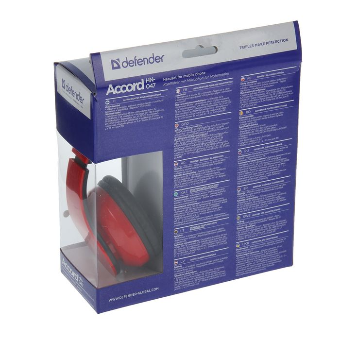 Гарнитура DEFENDER Accord HN-047, для смартфонов, кабель 1.2 м, красная