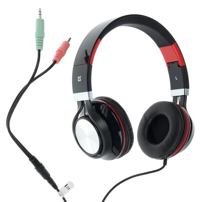 Гарнитура DEFENDER Accord 175, для смартфонов, кабель 1.2 м, чёрно-красная