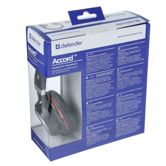 Гарнитура DEFENDER Accord 175, для смартфонов, кабель 1.2 м, чёрно-красная