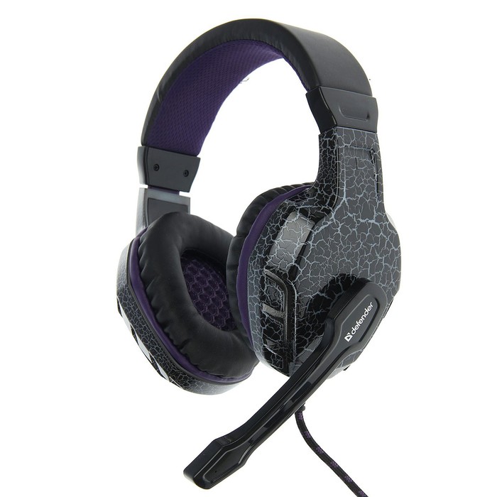 Гарнитура игровая DEFENDER Warhead G-400 USB, подсветка, кабель 2.5 м, чёрно-фиолетовая