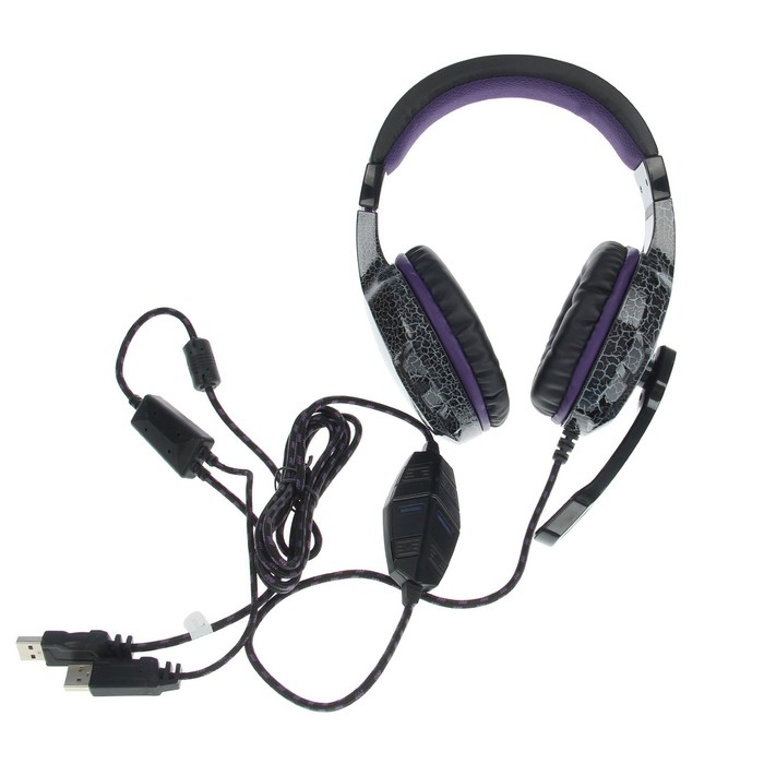 Гарнитура игровая DEFENDER Warhead G-400 USB, подсветка, кабель 2.5 м, чёрно-фиолетовая